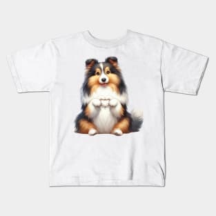 Valentine Shetland Sheepdog Giving Heart Hand Sign Kids T-Shirt